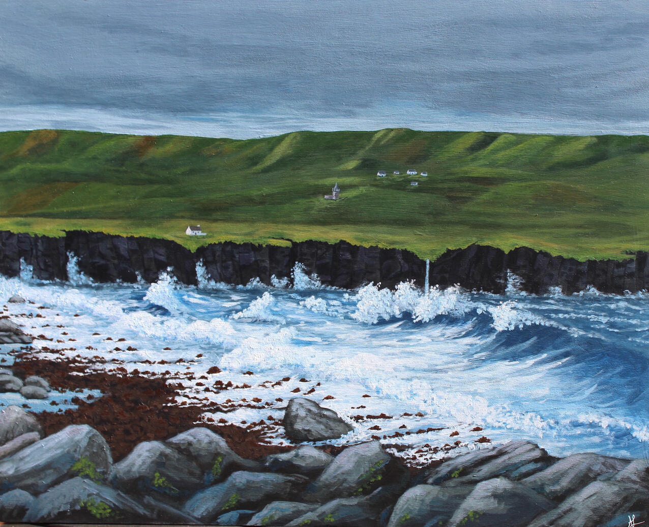 Rolling waves strike the coast and cliffs of Ireland